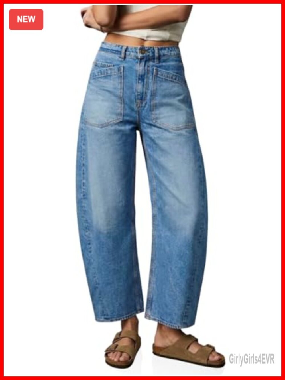 High Waisted Barrel Jeans Cropped Wide Leg Boyfriend Denim Pants